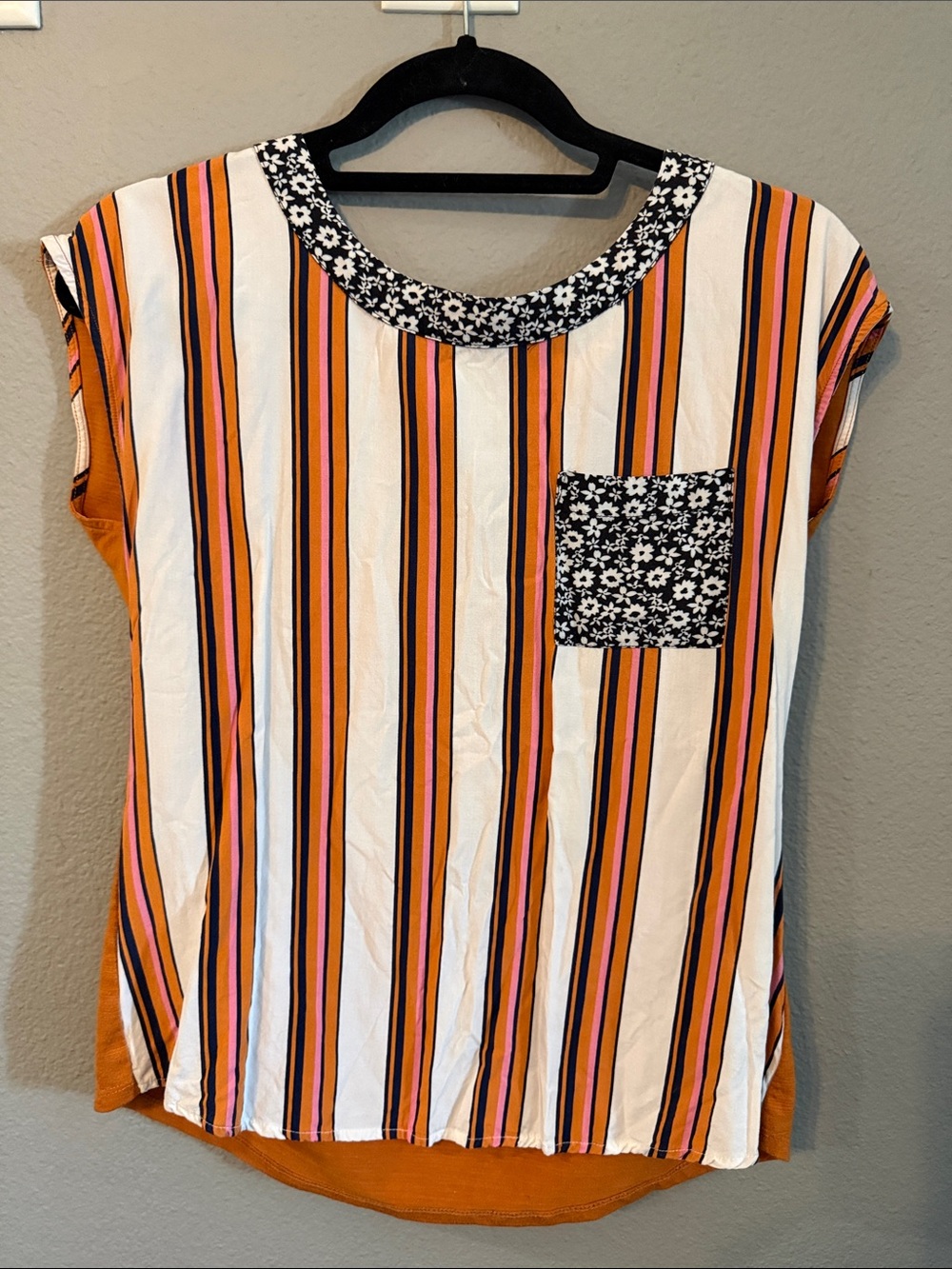 Porridge Clothing XS Mixed Print Striped Floral Pocket Top